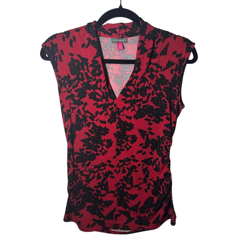Vince Camuto Womens Red Black Patterned Dressy Sleeveless Top Size Medium Petite